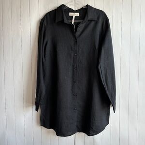 Crown Linen Designs size XL Christina tunic top black 100% linen long sleeve NEW